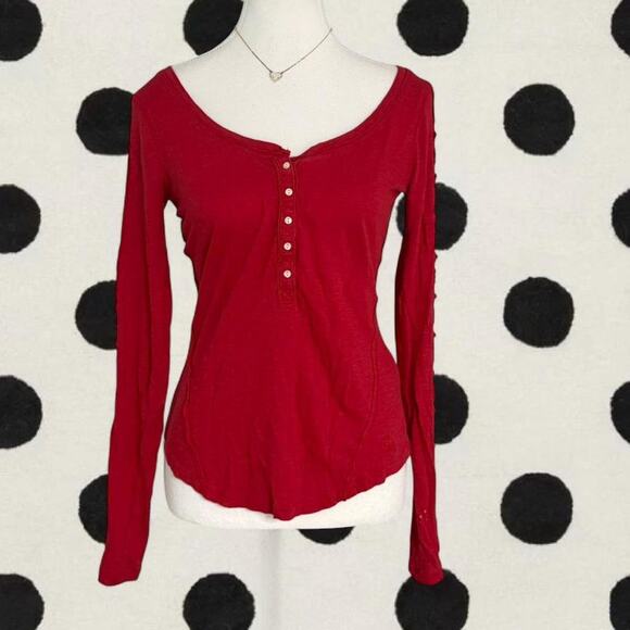 Abercrombie & Fitch Tops - Abercrombie & Fitch red Henley long sleeve top with button details Size S Cotton